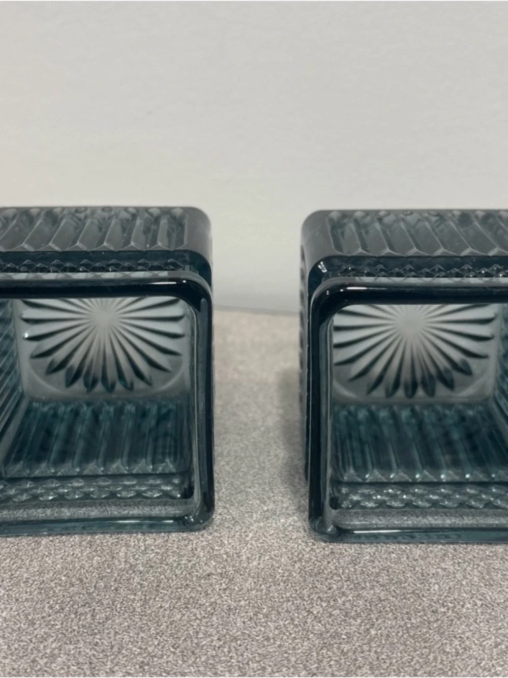 PartyLite Teal Glass Square Votives - Set of 2